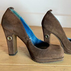Fendi Brown Suede Square Toe Block Heel (Size 36) - Pre Owned